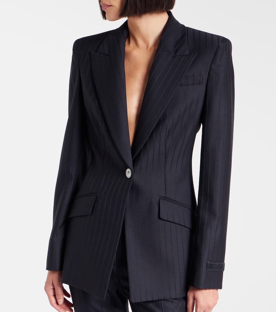 Versace Pinstripe Virgin Wool Blazer In Black