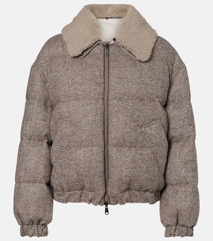 Brunello Cucinelli Wool-blend Down Jacket In Neutral