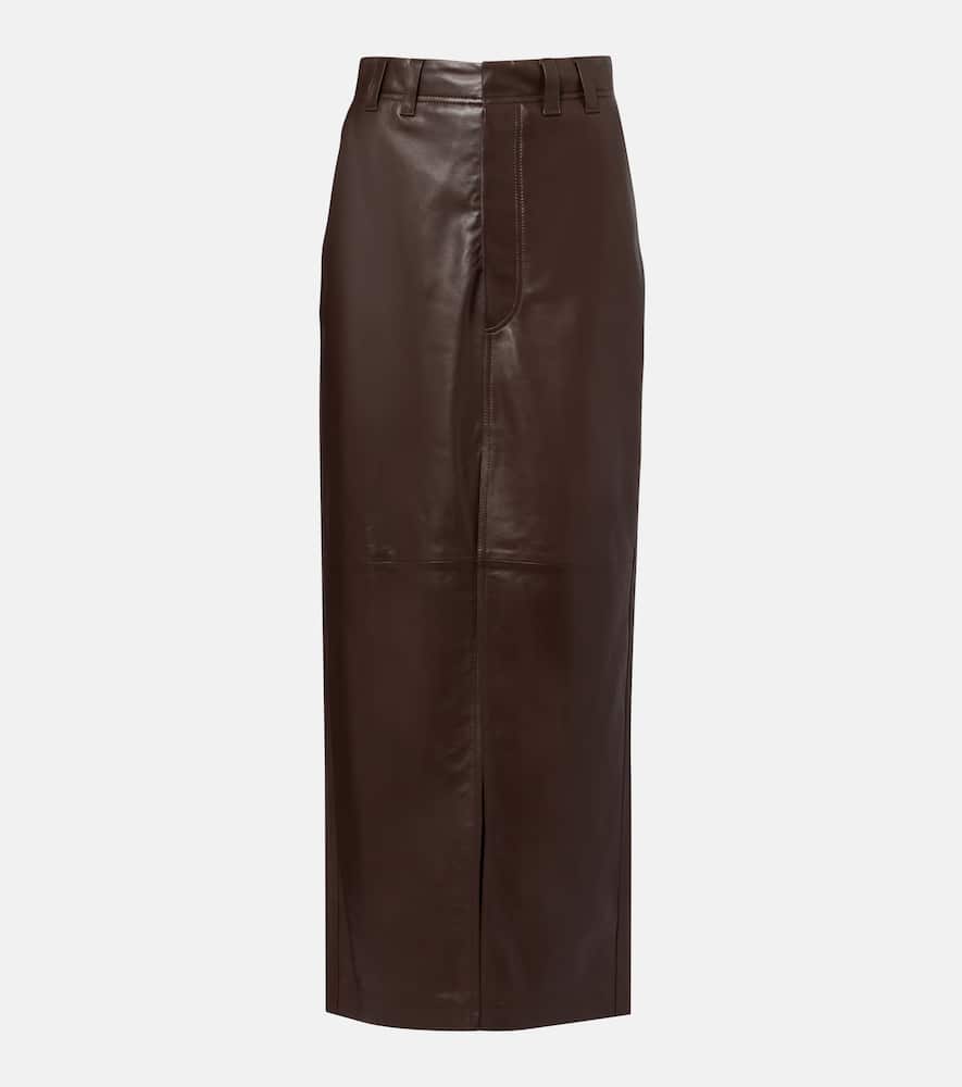 Brunello Cucinelli Leather Maxi Skirt In Brown