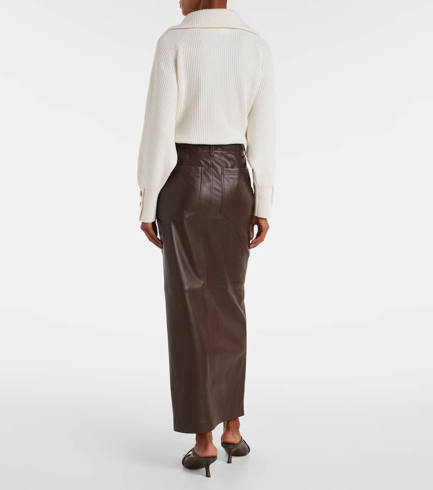 Brunello Cucinelli Leather Maxi Skirt In Brown