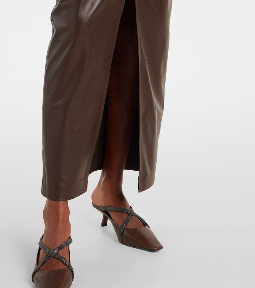 Brunello Cucinelli Leather Maxi Skirt In Brown