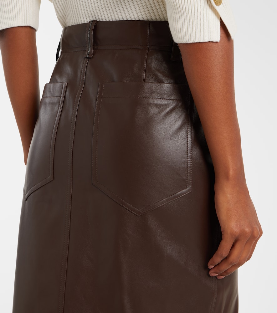 Brunello Cucinelli Leather Maxi Skirt In Brown