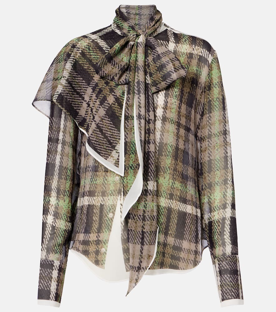 Trompe l'oeil tie-neck silk blouse