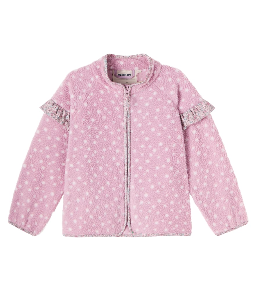 Wheat Ruffled Polka-dot Teddy Jacket In Pink