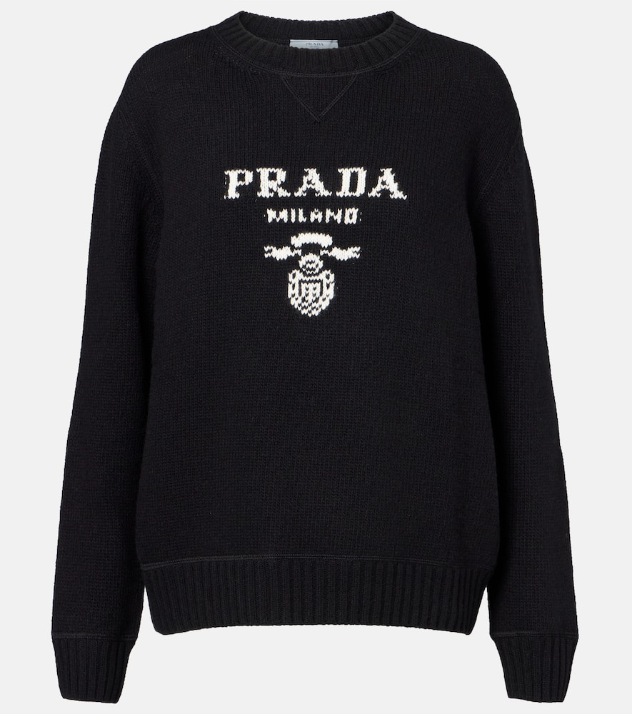 Prada Logo Wool And Cashmere Sweater In Black