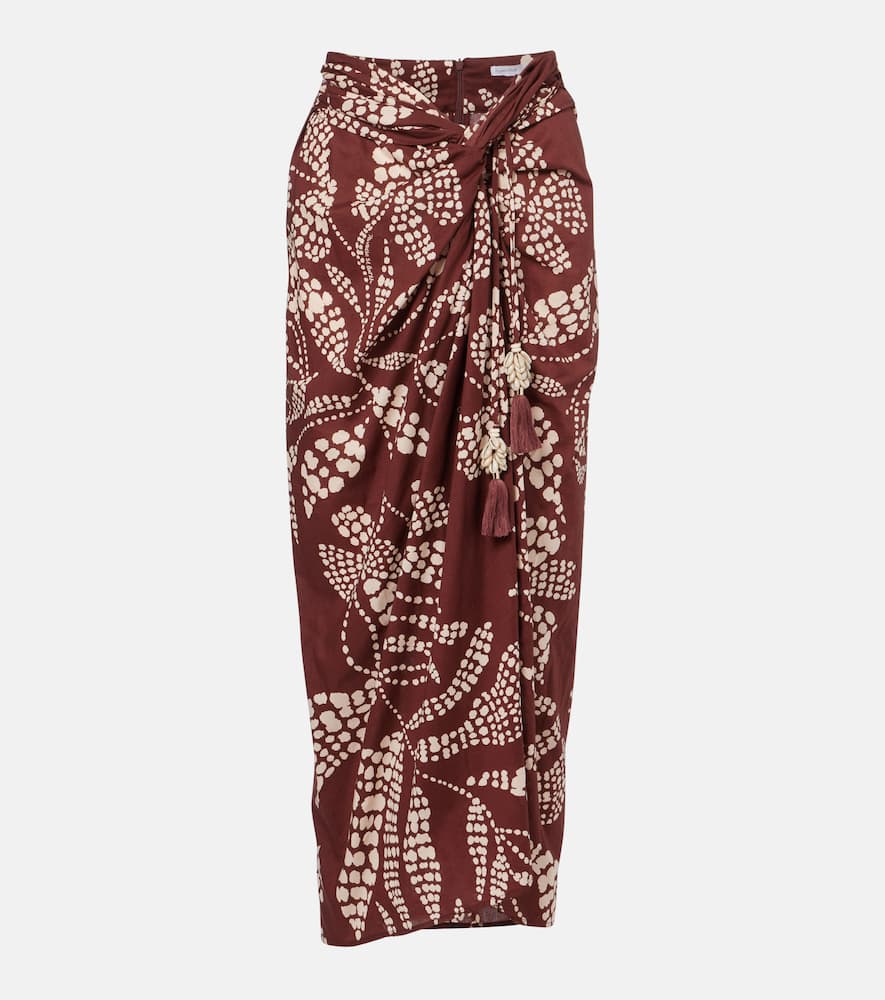 Poupette St Barth Uma Printed Cotton Midi Skirt In Brown