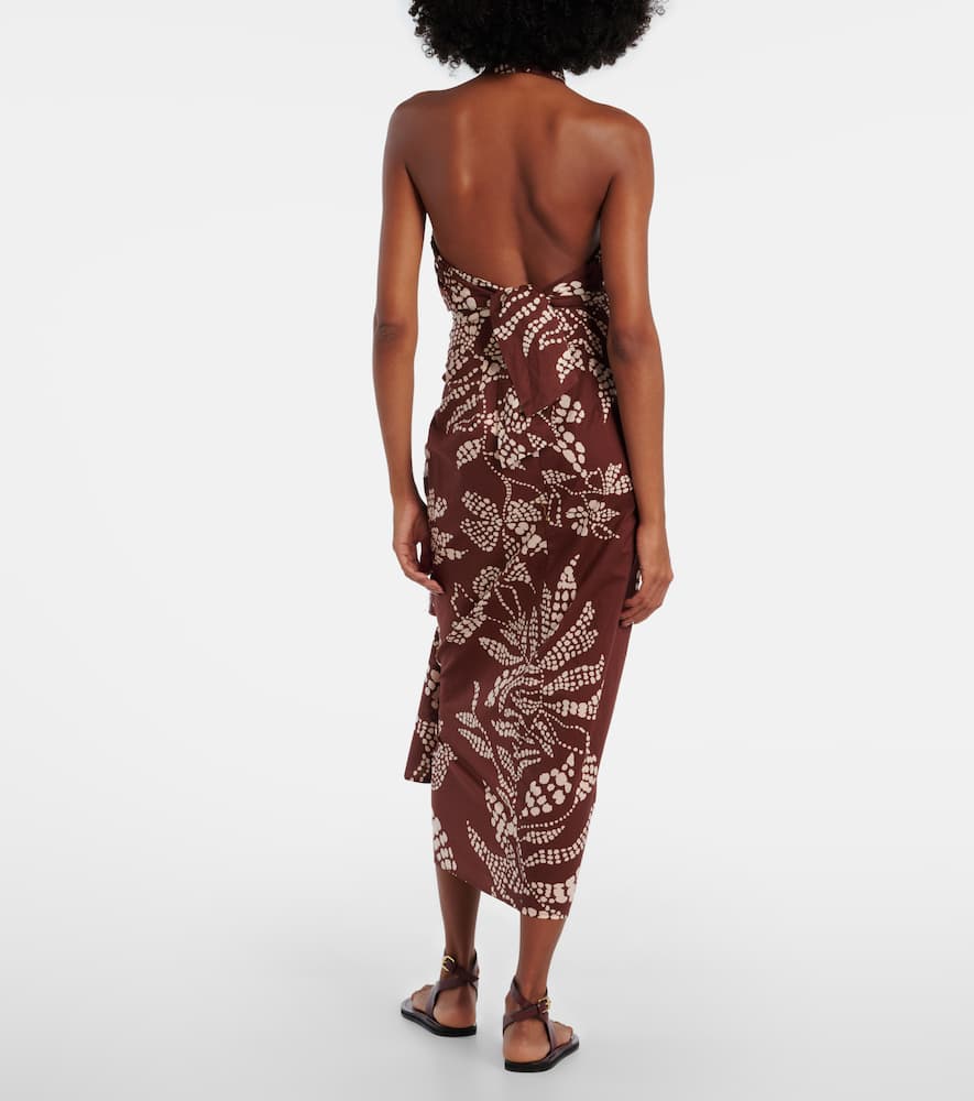 Poupette St Barth Uma Printed Cotton Midi Skirt In Brown