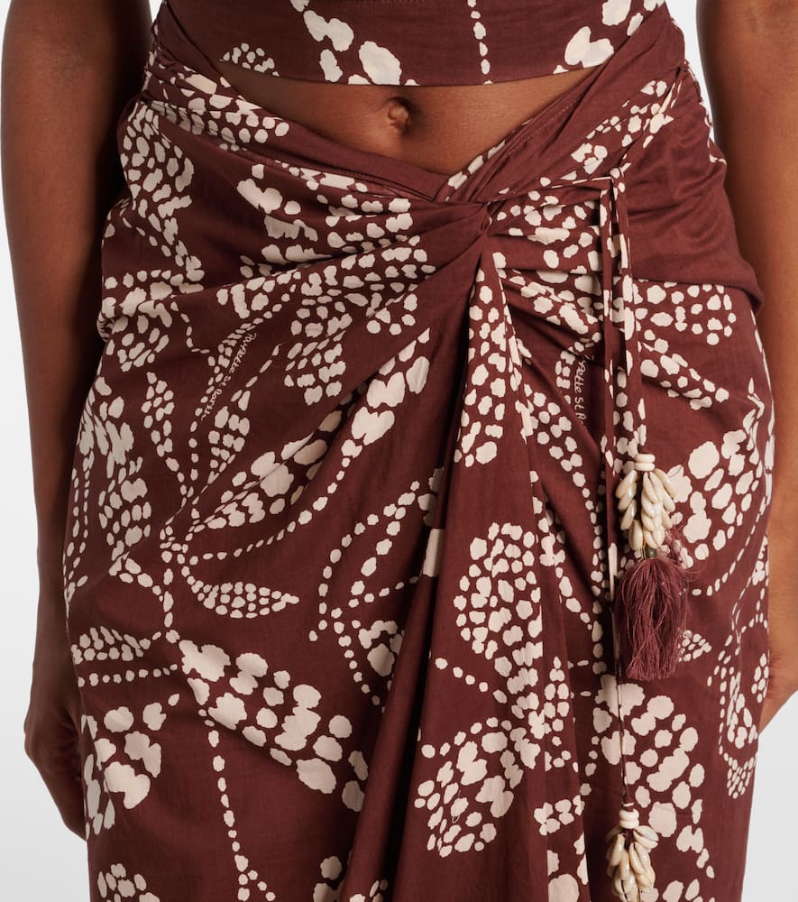 Poupette St Barth Uma Printed Cotton Midi Skirt In Brown