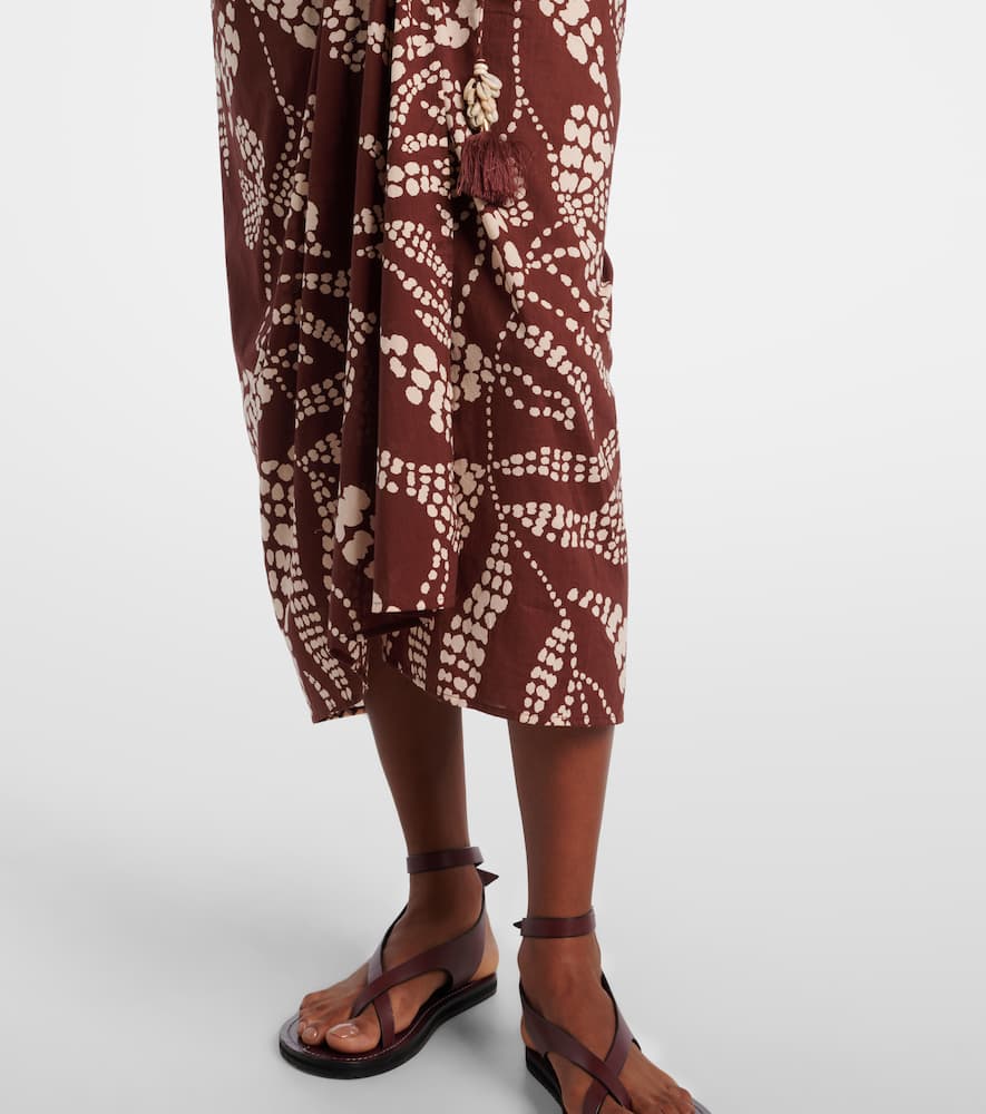 Poupette St Barth Uma Printed Cotton Midi Skirt In Brown