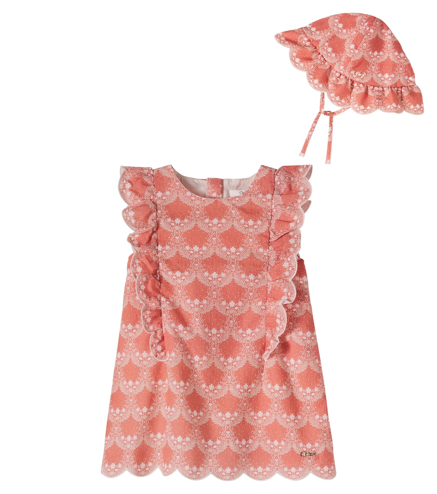 Chloe Kids Pink Baby Floral Cotton Dress And Hat Set M Size 6 - Mytheresa