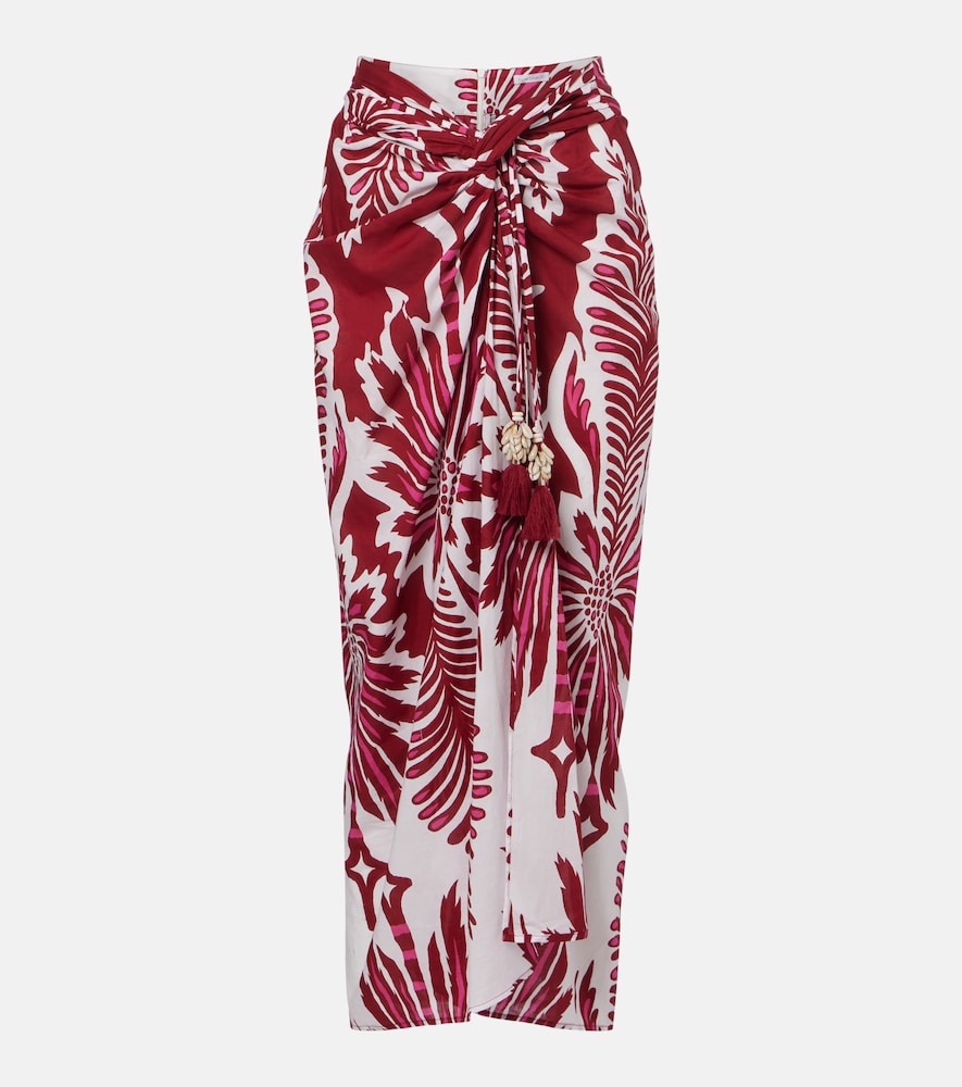 Poupette St Barth Uma floral gathered cotton midi skirt