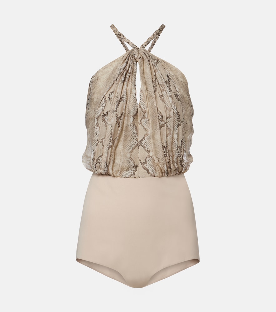 Elie Saab Snake-print silk chiffon halterneck maxi dress