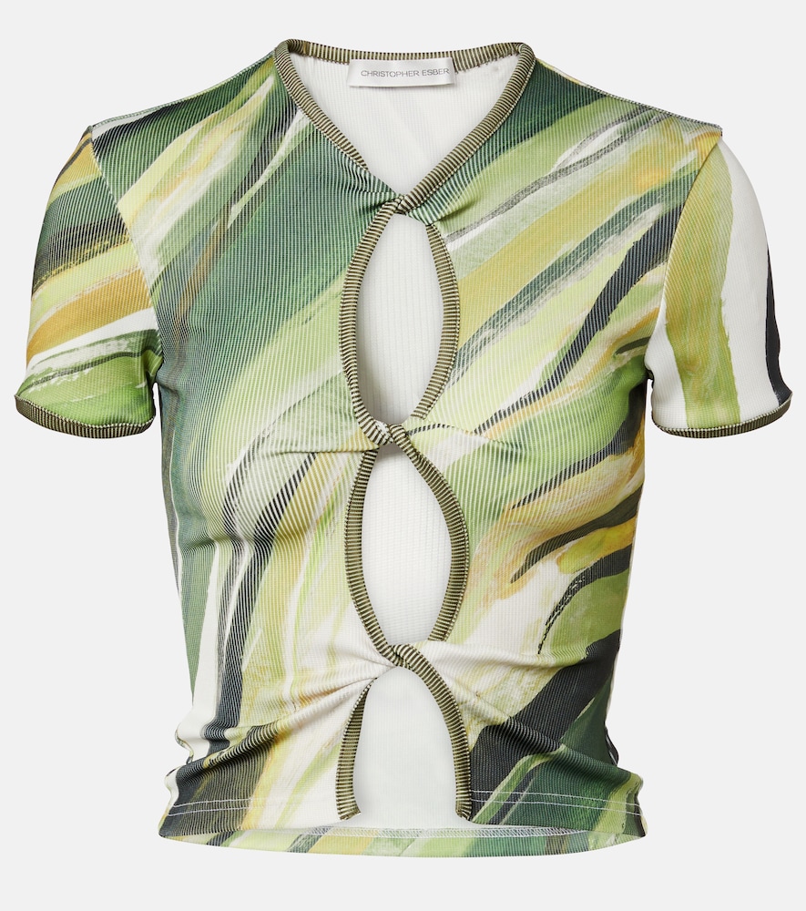 Christopher Esber Printed ribbed-knit jersey top