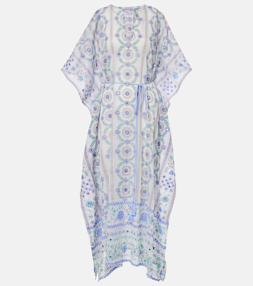 Juliet Dunn Embellished floral cotton kaftan