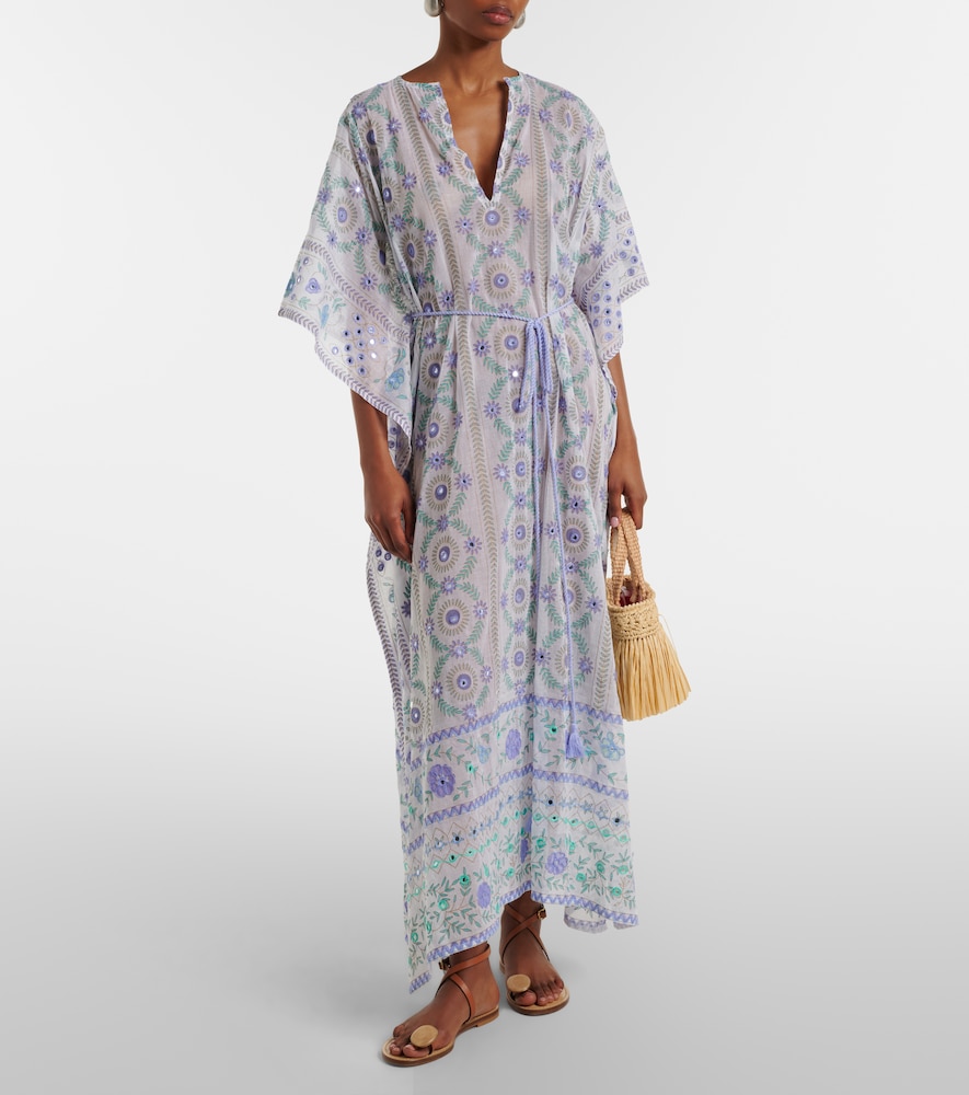 Juliet Dunn Embellished floral cotton kaftan