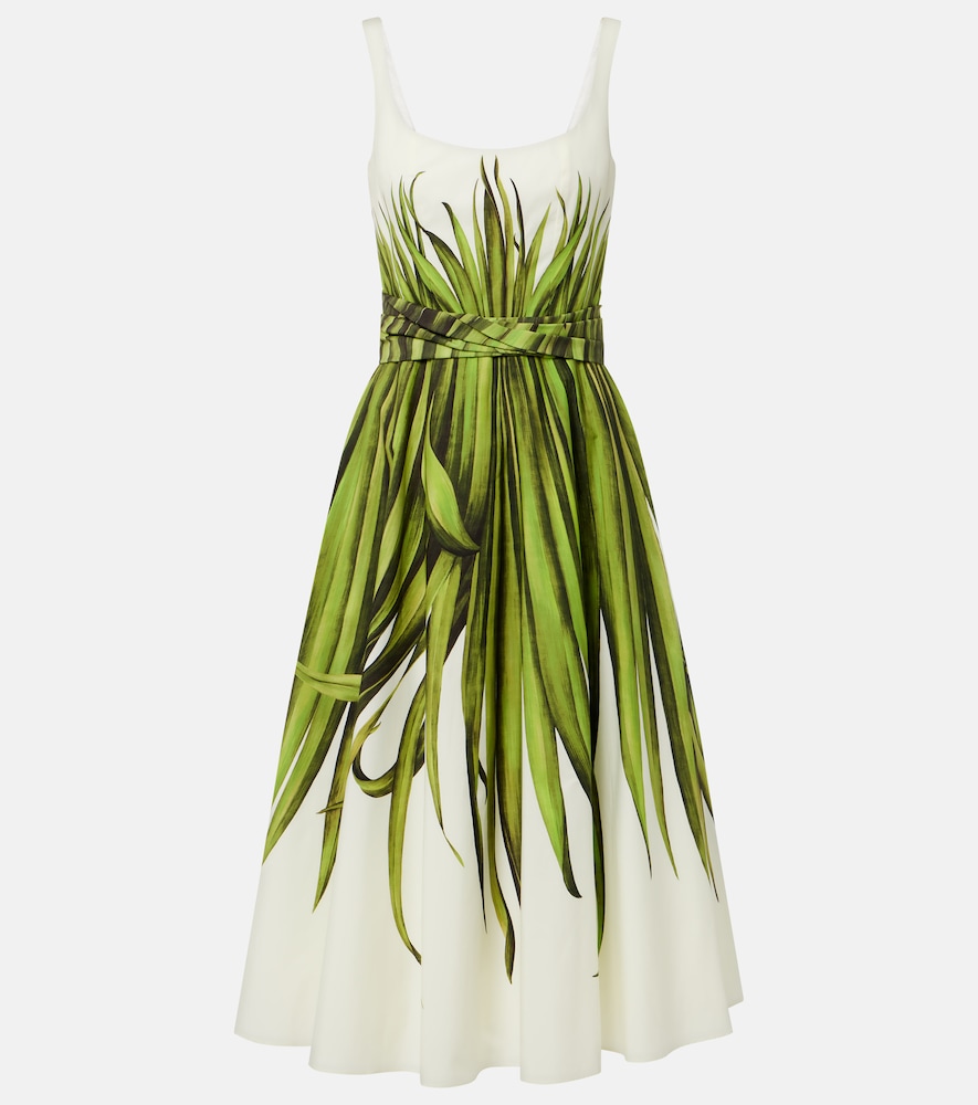 Oscar de la Renta Printed cotton-blend poplin midi dress