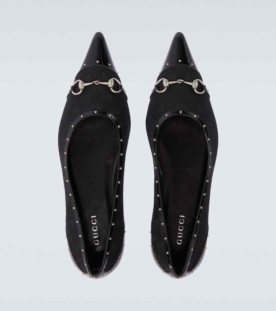  Gucci Gucci Horsebit Gg Canvas Studded Flats 