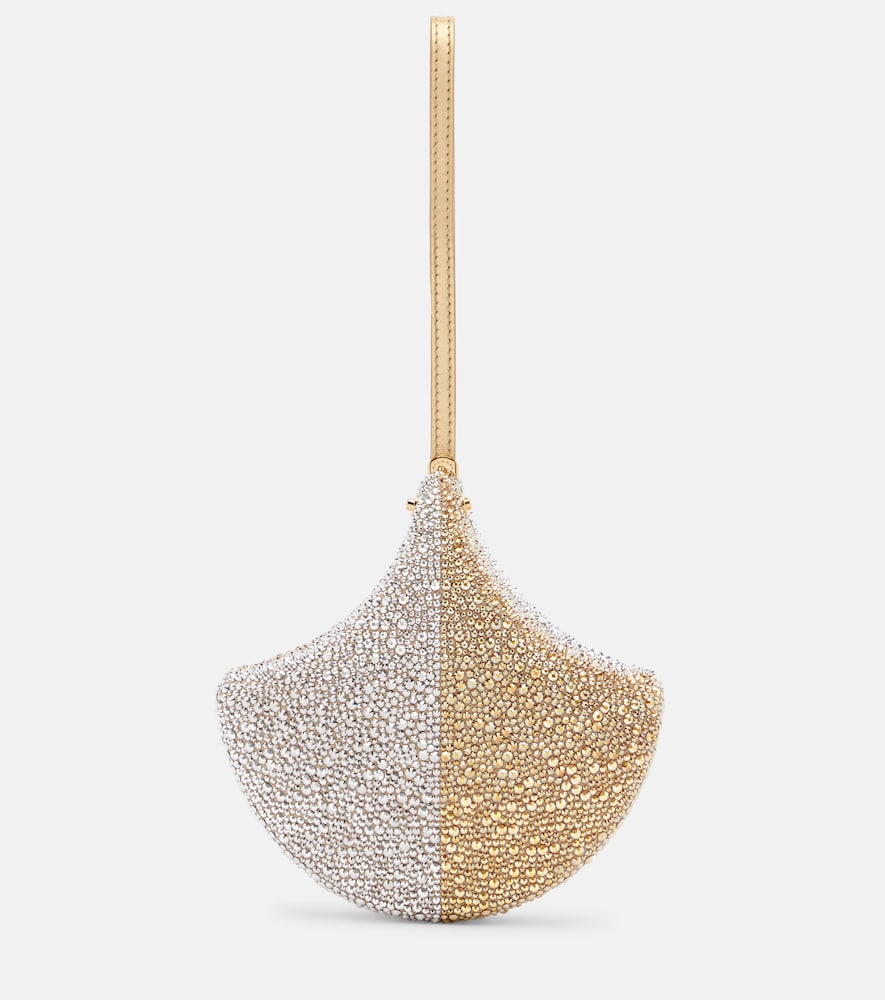 Verzierte Clutch Ginkgo aus Veloursleder