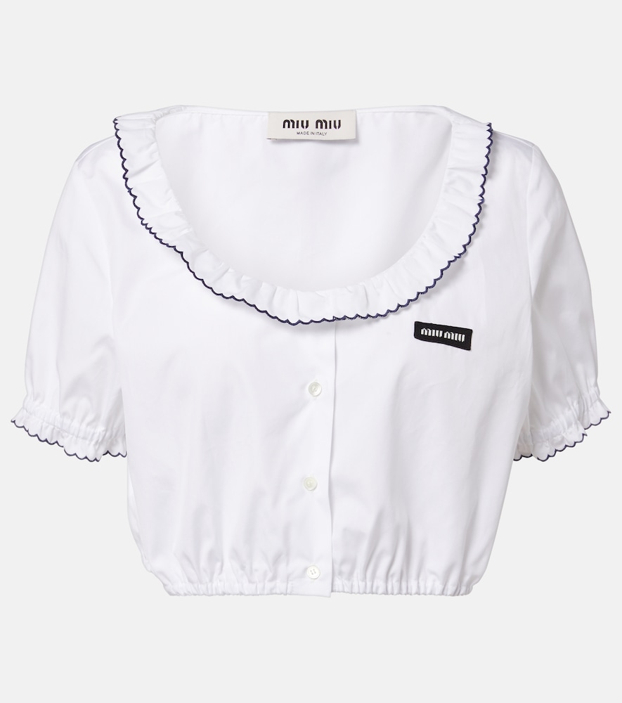 Miu Miu Scalloped cotton poplin crop top