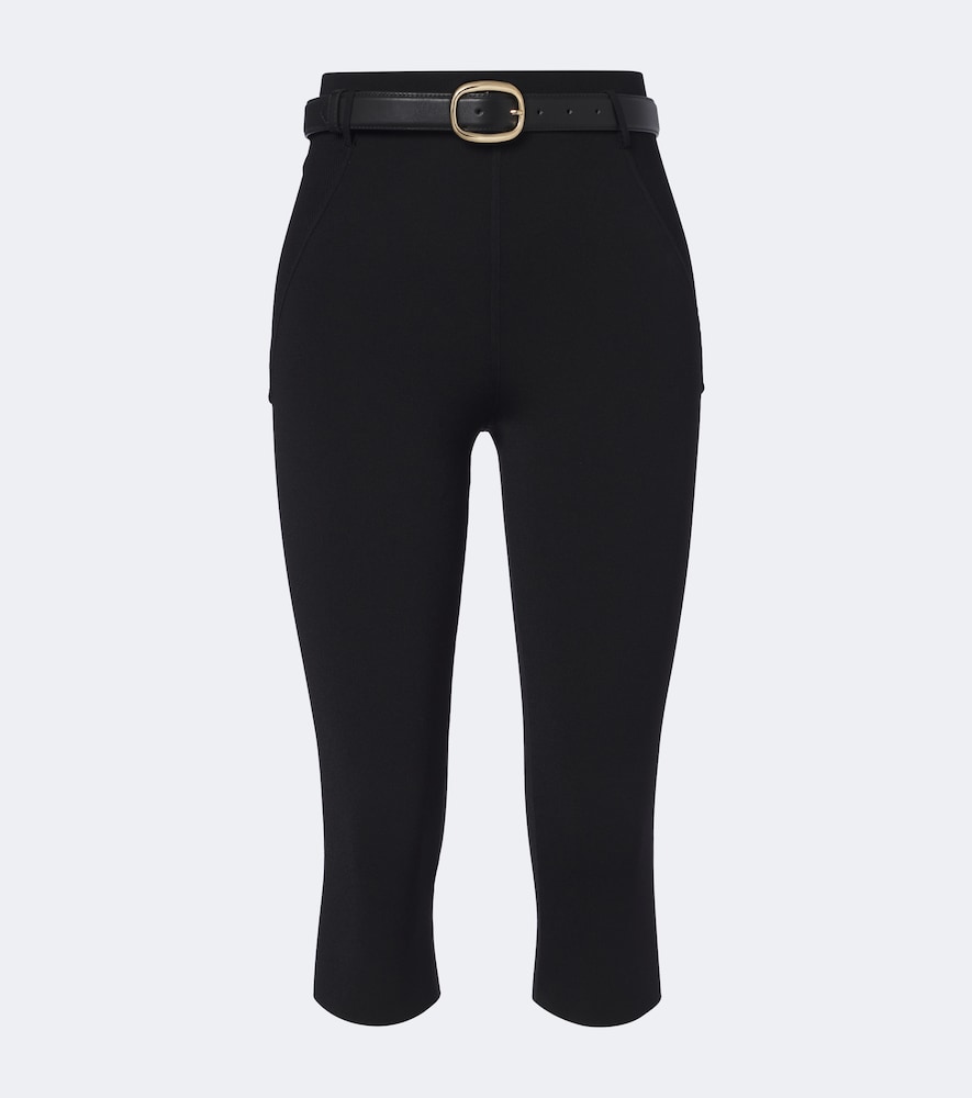 Self-portrait Belted Knitted Capri Pants In Black