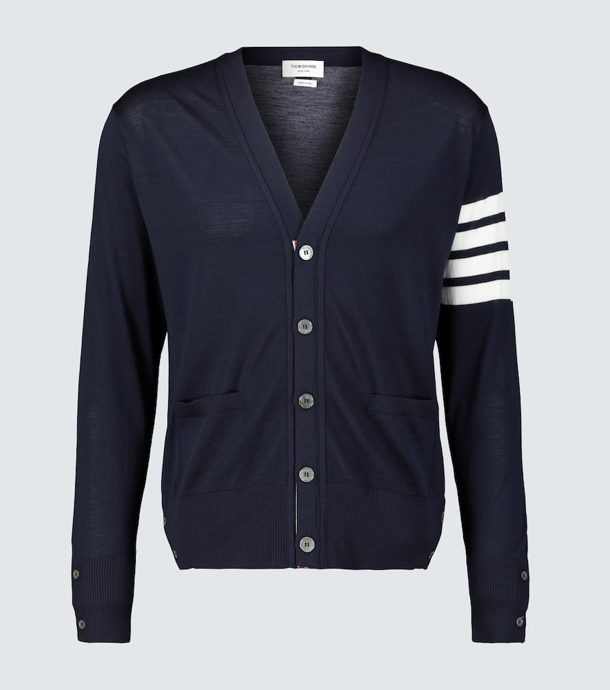 Shop Thom Browne 4-bar Wool Cardigan In Blue