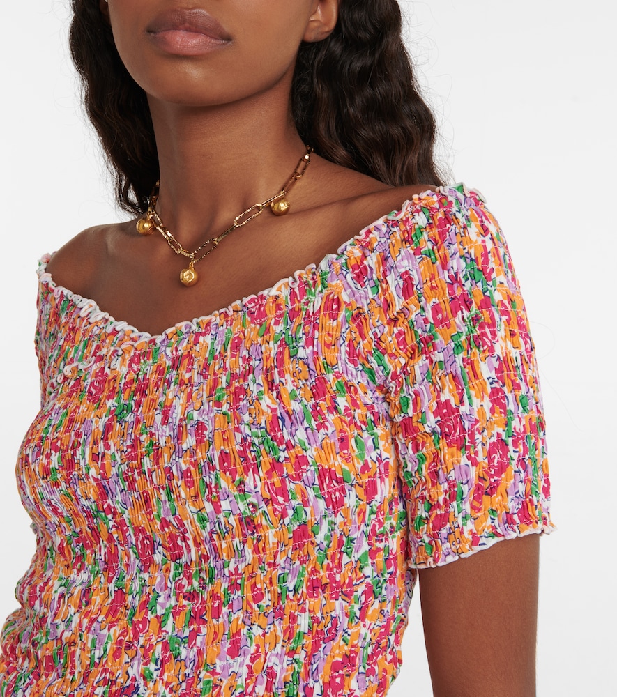  Poupette St Barth Poupette St Barth Floral Off-shoulder Crop Top 
