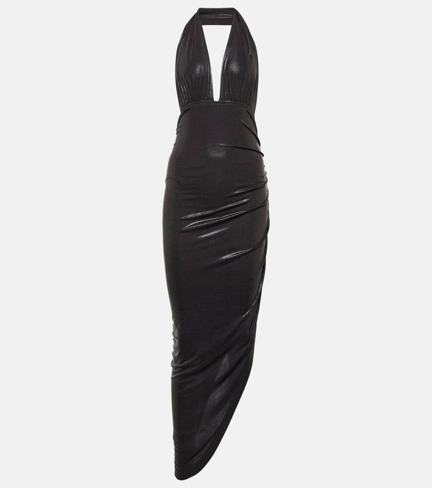 Norma Kamali Halter Side-drape Open-back Midi Gown In Black