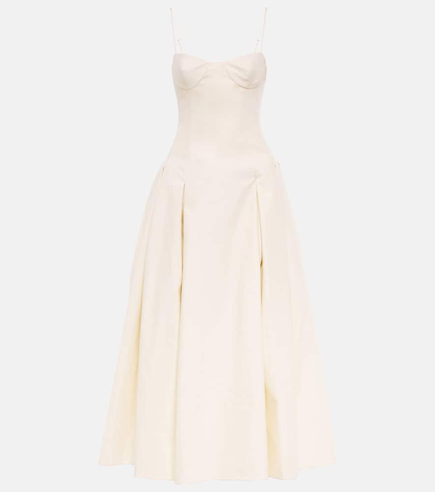 Khaite Robyn Pleated Cotton-twill Dress In Bone