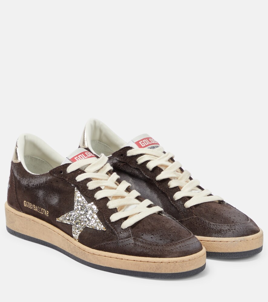 Golden Goose Ball Star Embellished Leather Sneakers Coffee/Brown/White/Platinum