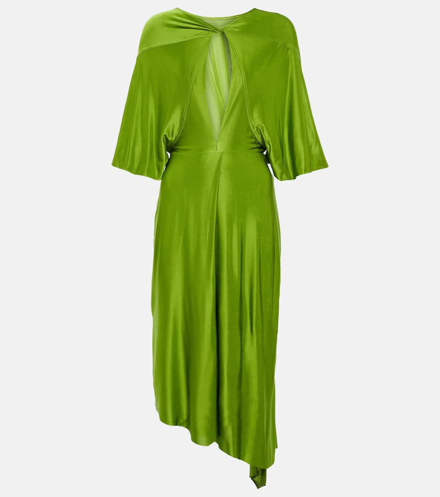 Shop Victoria Beckham Cape Sleeve Cutout Midi Dress In Olive