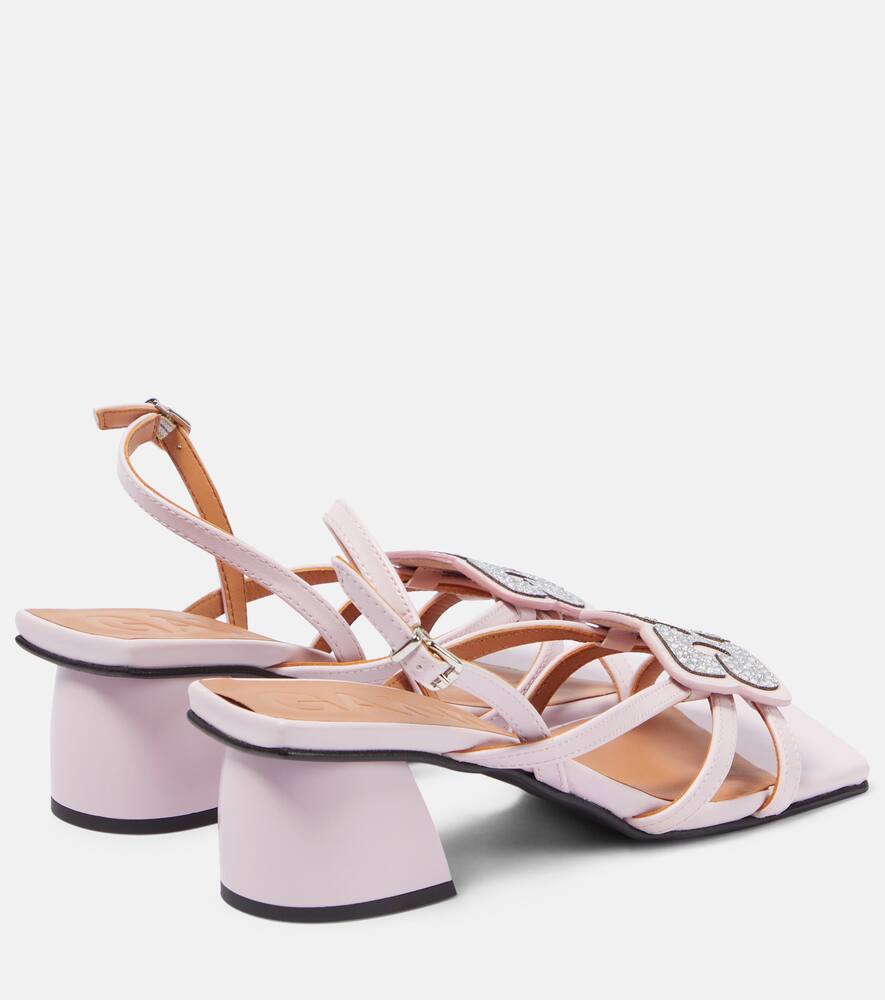 Shop Ganni Embellished Faux Leather Sandals In Pink