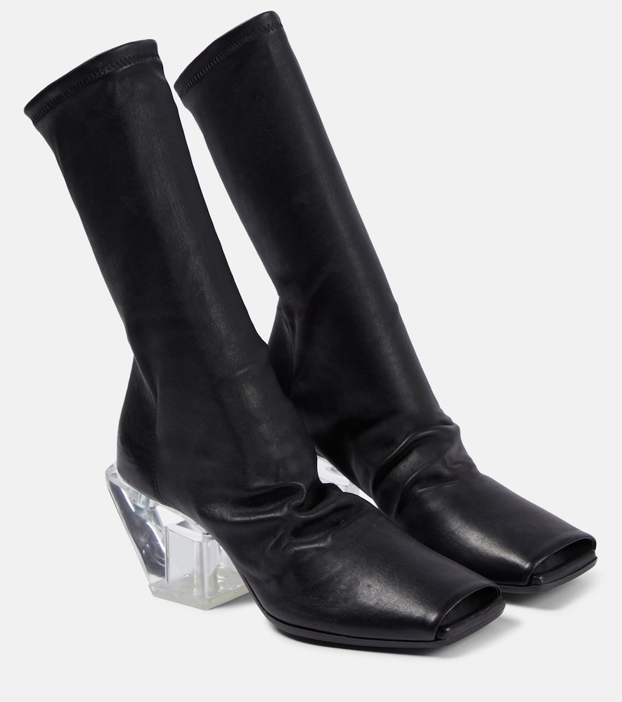 Stretch leather ankle boots