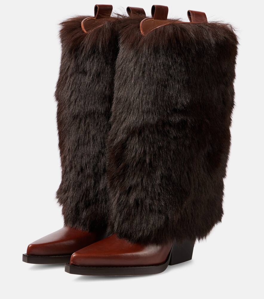 Paris Texas Faux Fur Knee-high Boots In Brown
