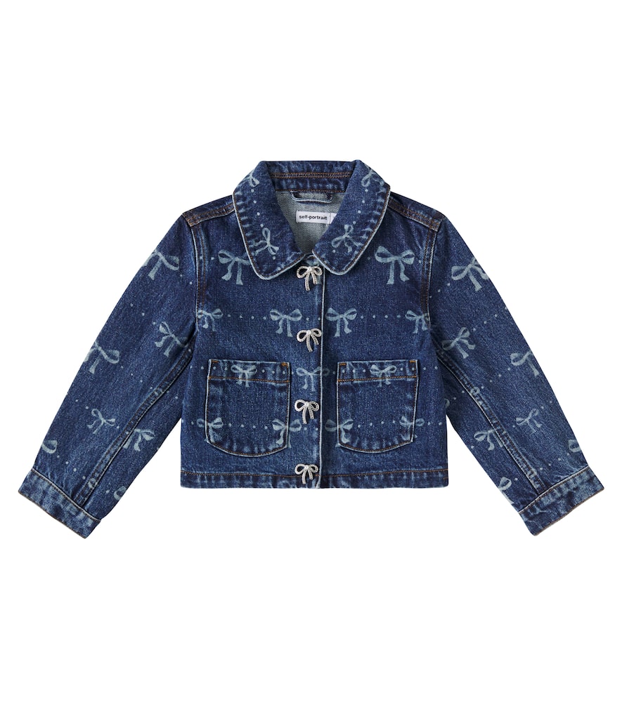 Self-portrait Blue Bow-print Two-patch Pockets Denim Jacket 4-12 In Blue