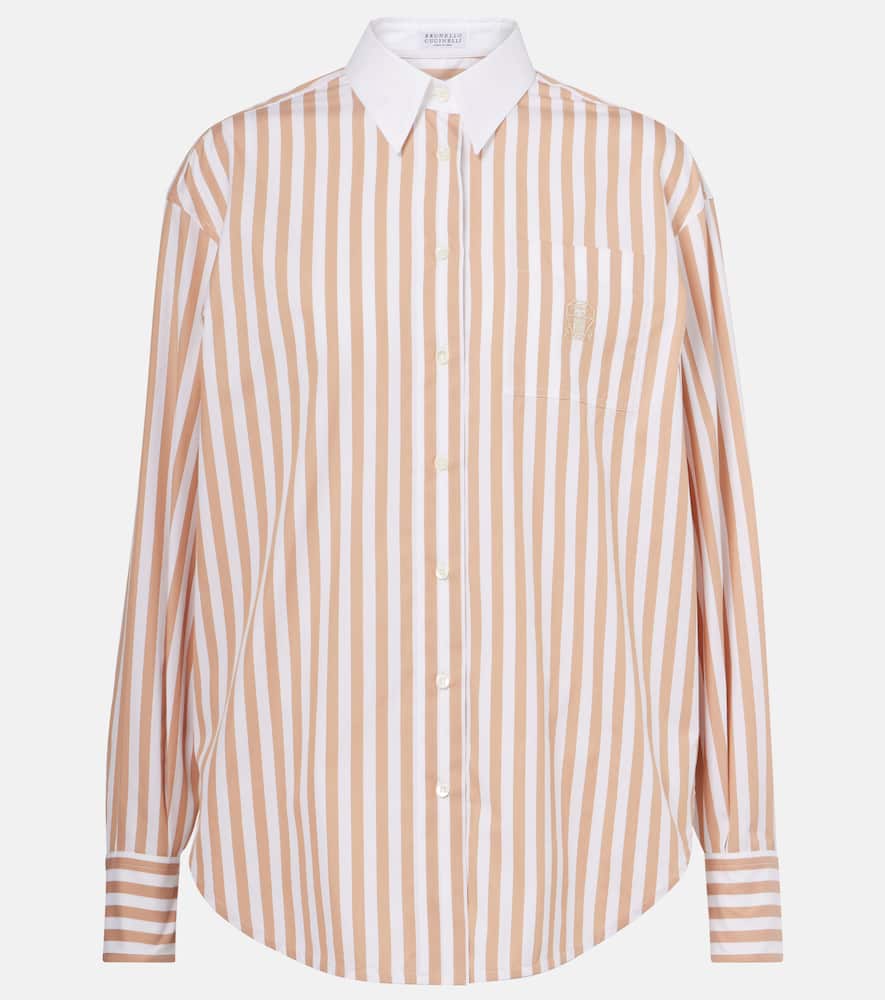 Brunello Cucinelli Striped Cotton And Silk Shirt In White