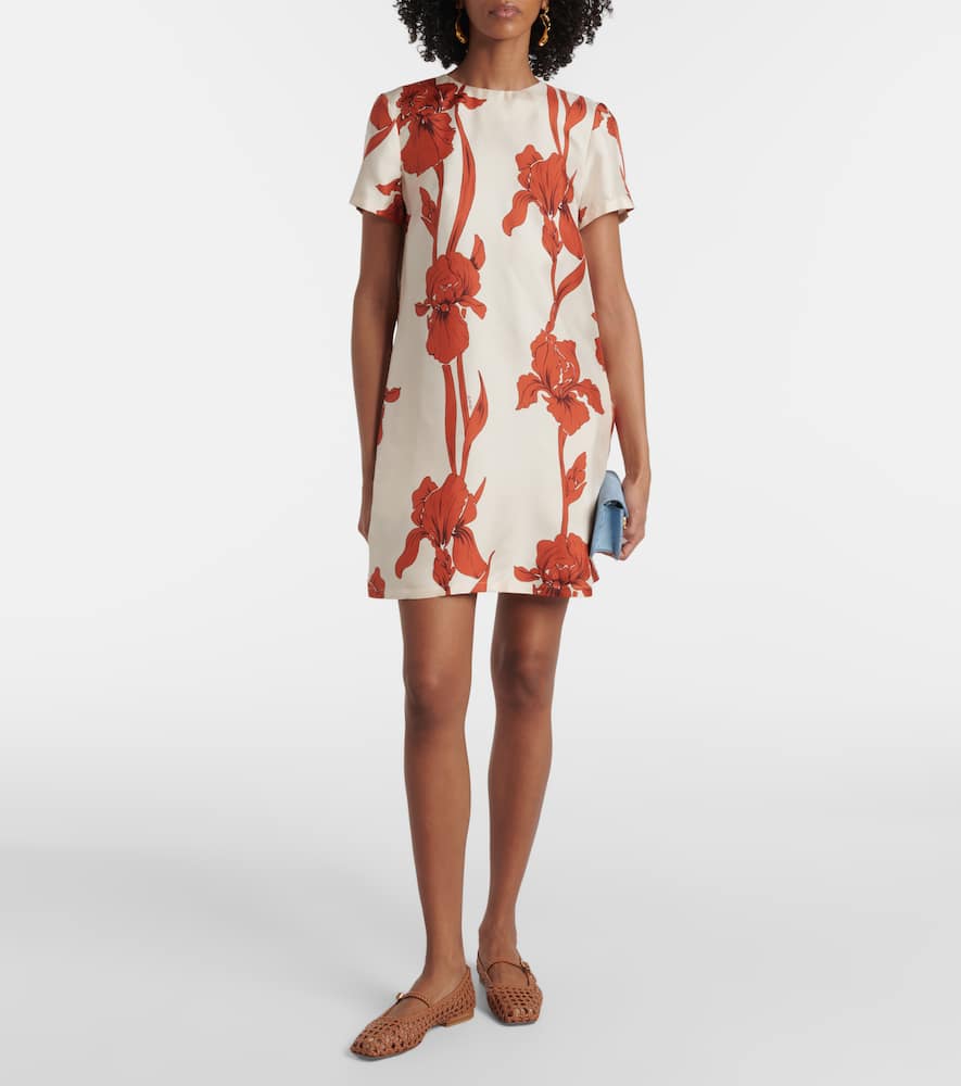 La Doublej Floral-print Silk-twill Mini Dress In White