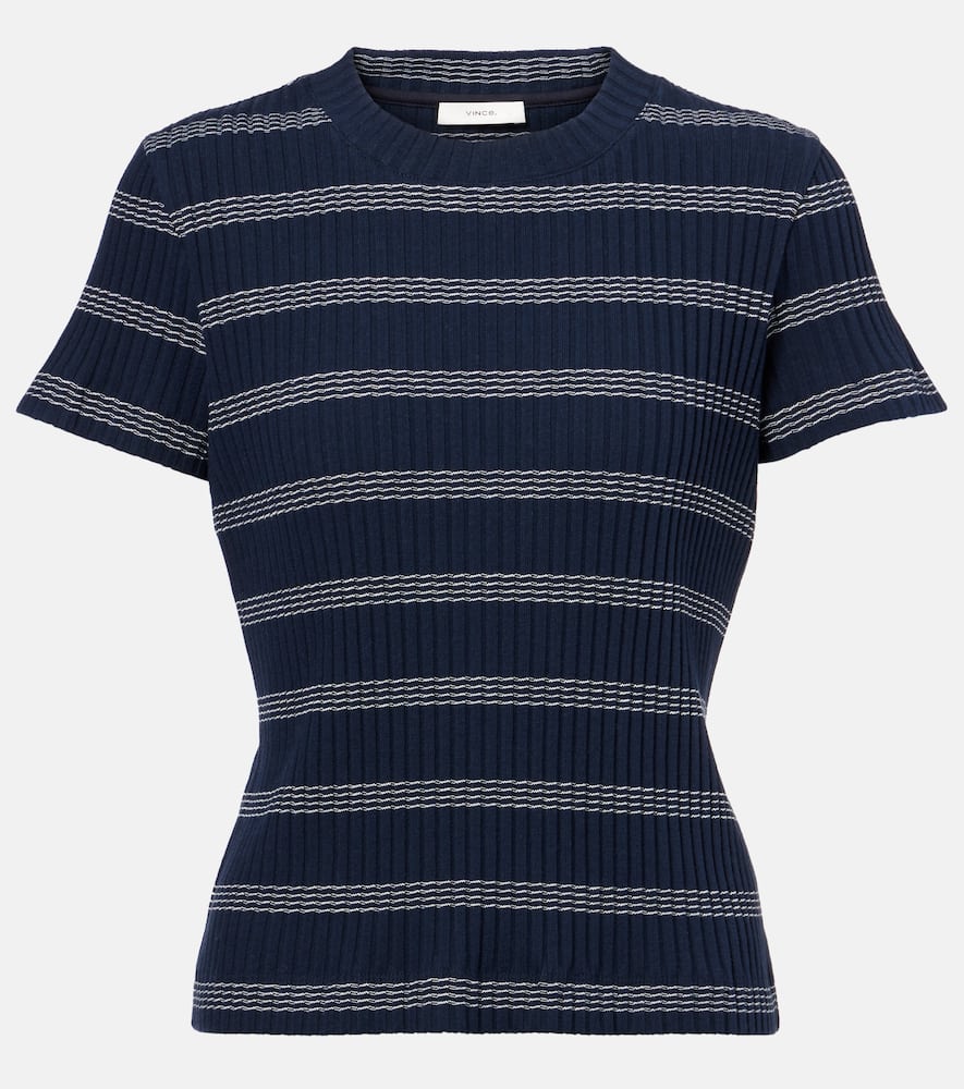 Ribbed-knit striped cotton-blend T-shirt