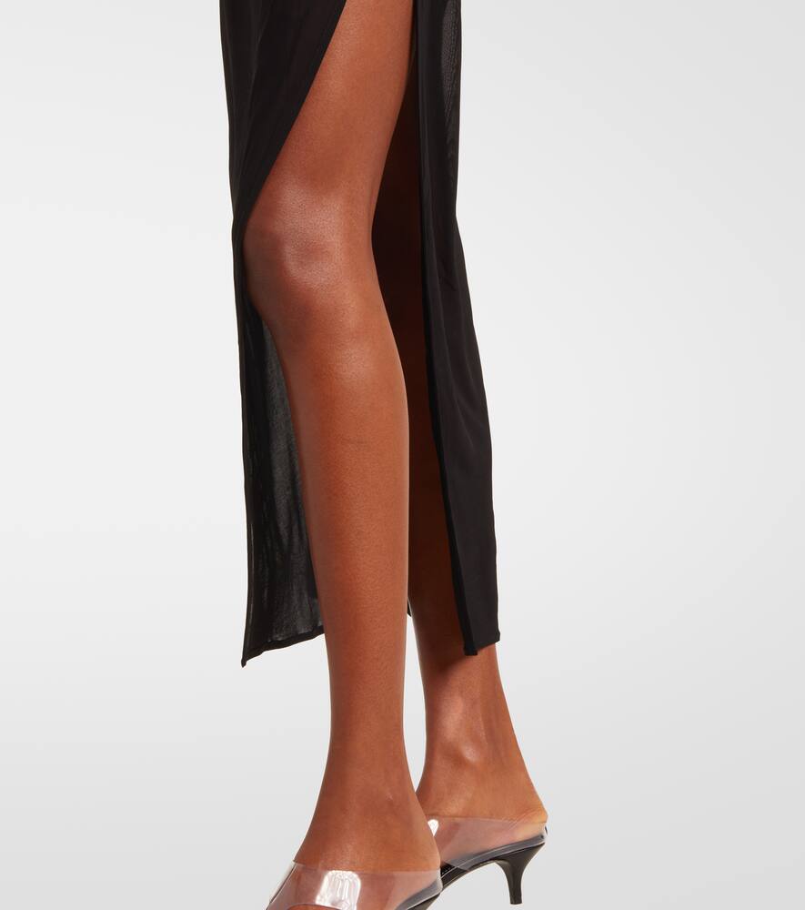 Mugler Asymmetrical Sheer Maxi Dress In Black