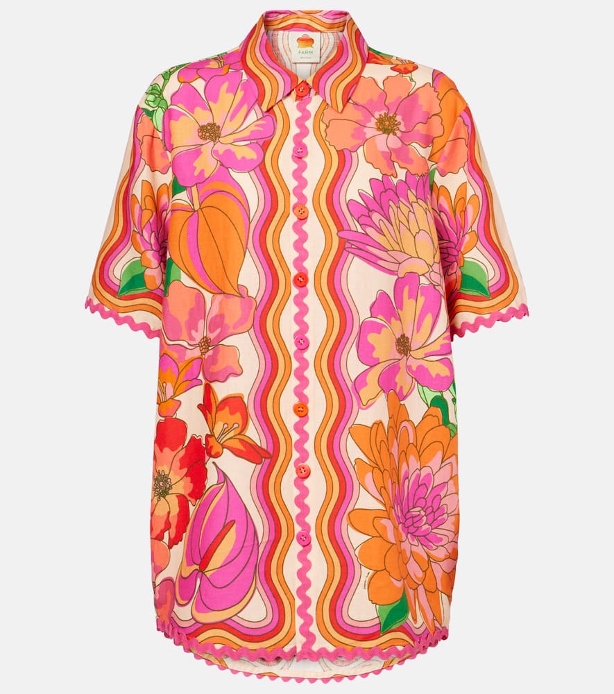 Floral linen-blend shirt