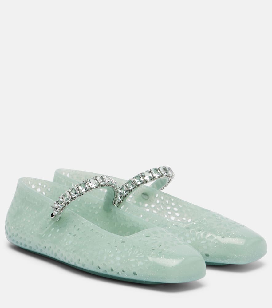 Jimmy Choo Light Green Jelly Ballet Flats With Crystal