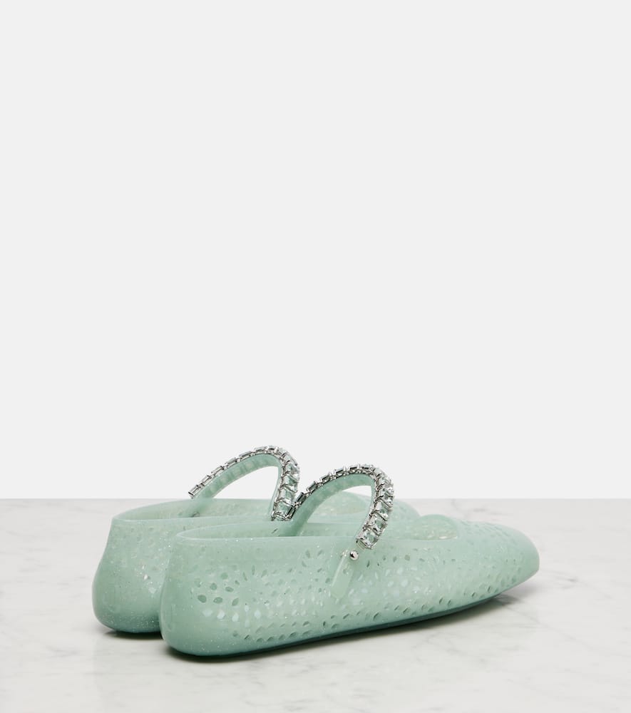 Jimmy Choo Light Green Jelly Ballet Flats With Crystal