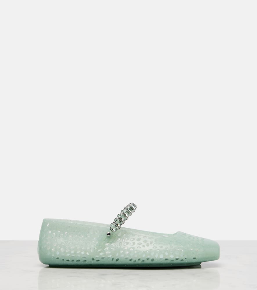 Jimmy Choo Light Green Jelly Ballet Flats With Crystal