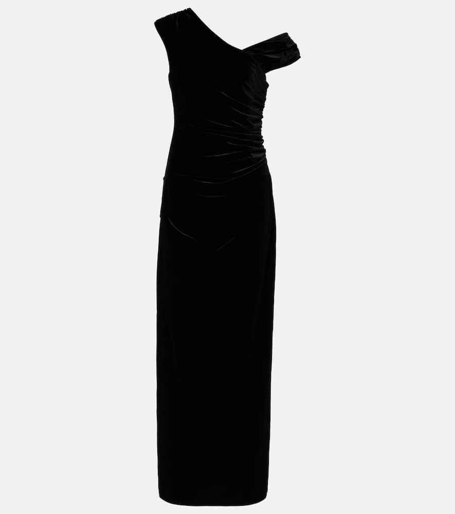 Sir Ettore Off-the-shoulder Draped Stretch-velvet Maxi Dress In Black