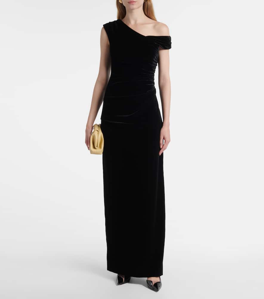 Sir Ettore Off-the-shoulder Draped Stretch-velvet Maxi Dress In Black
