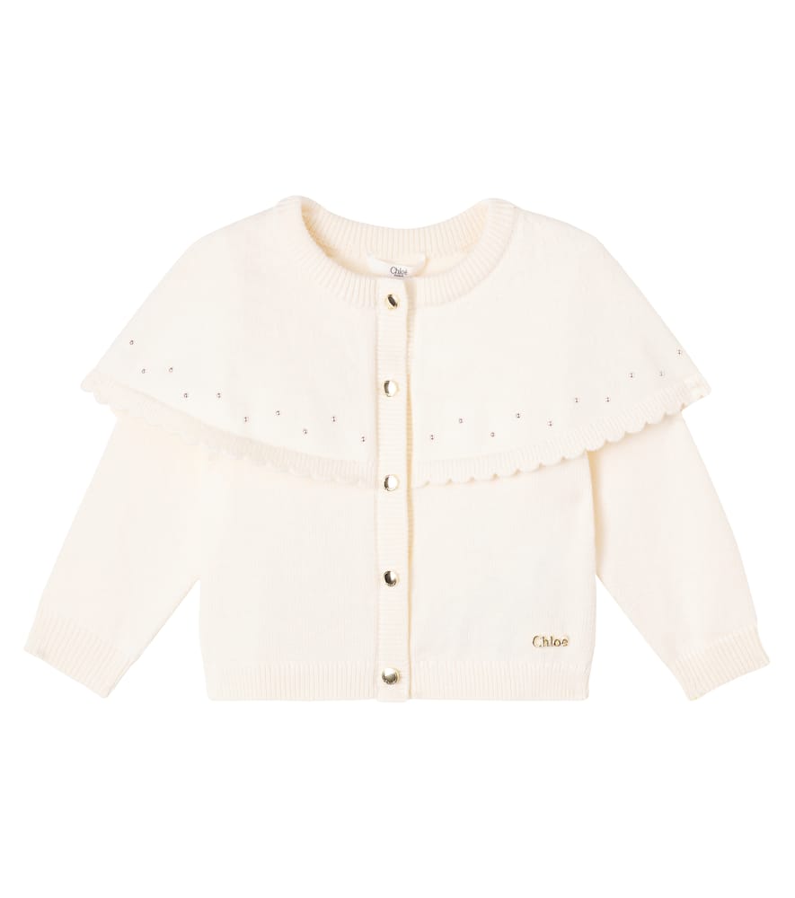 Chloé Baby Embellished Cotton And Wool Cardigan In Neutral