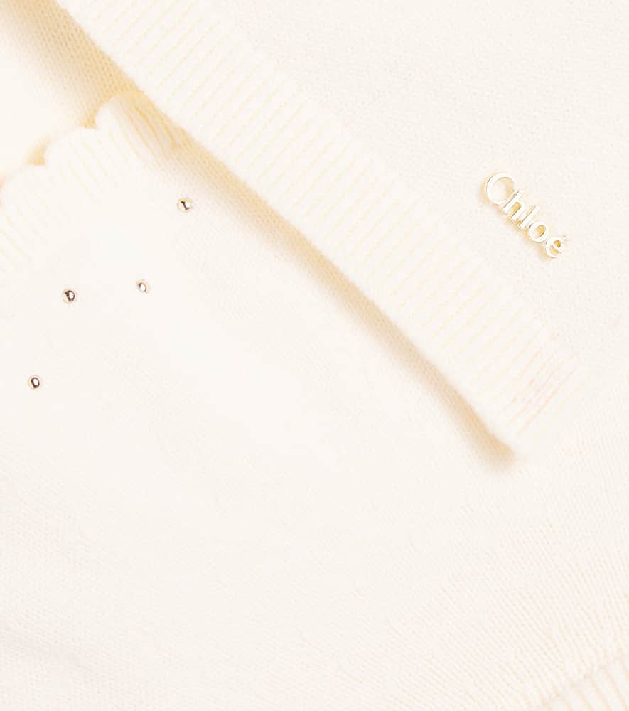 Chloé Baby Embellished Cotton And Wool Cardigan In Neutral