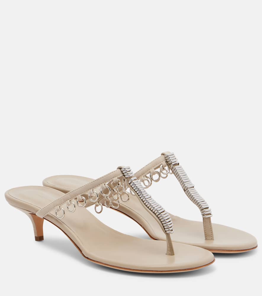 Pierced embellished leather thong sandals