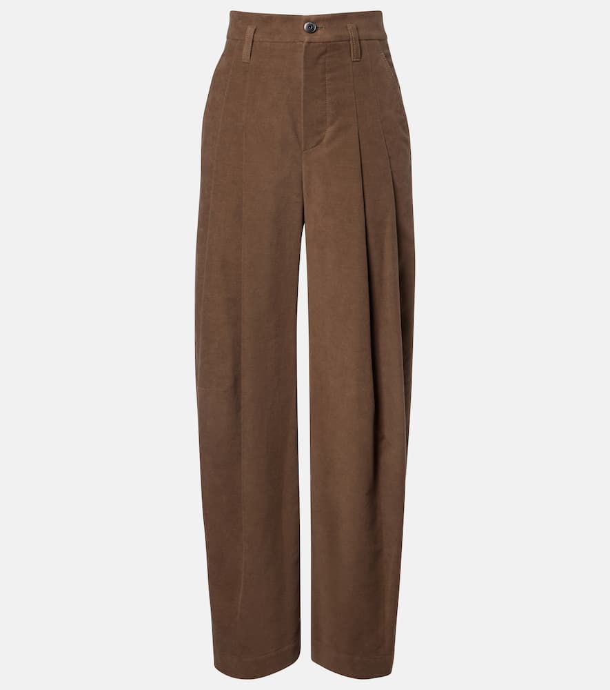 Brunello Cucinelli Pleated High-rise Cotton Wide-leg Pants In Brown