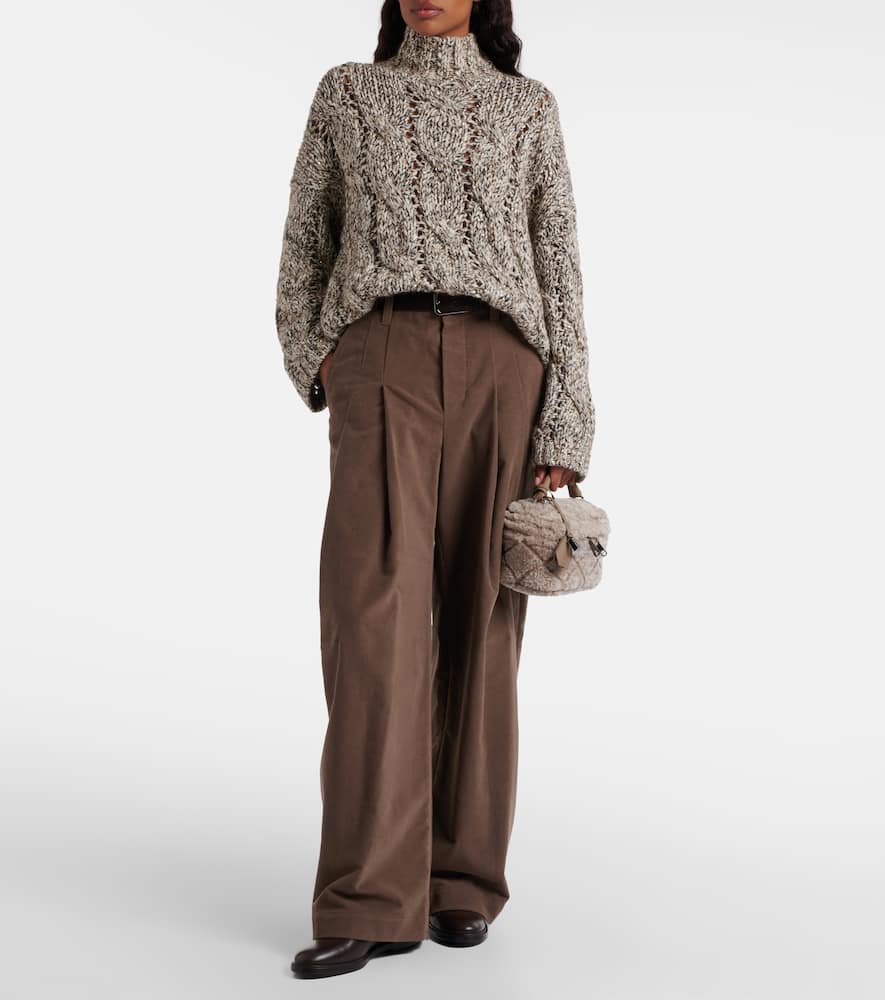 Brunello Cucinelli Pleated High-rise Cotton Wide-leg Pants In Brown