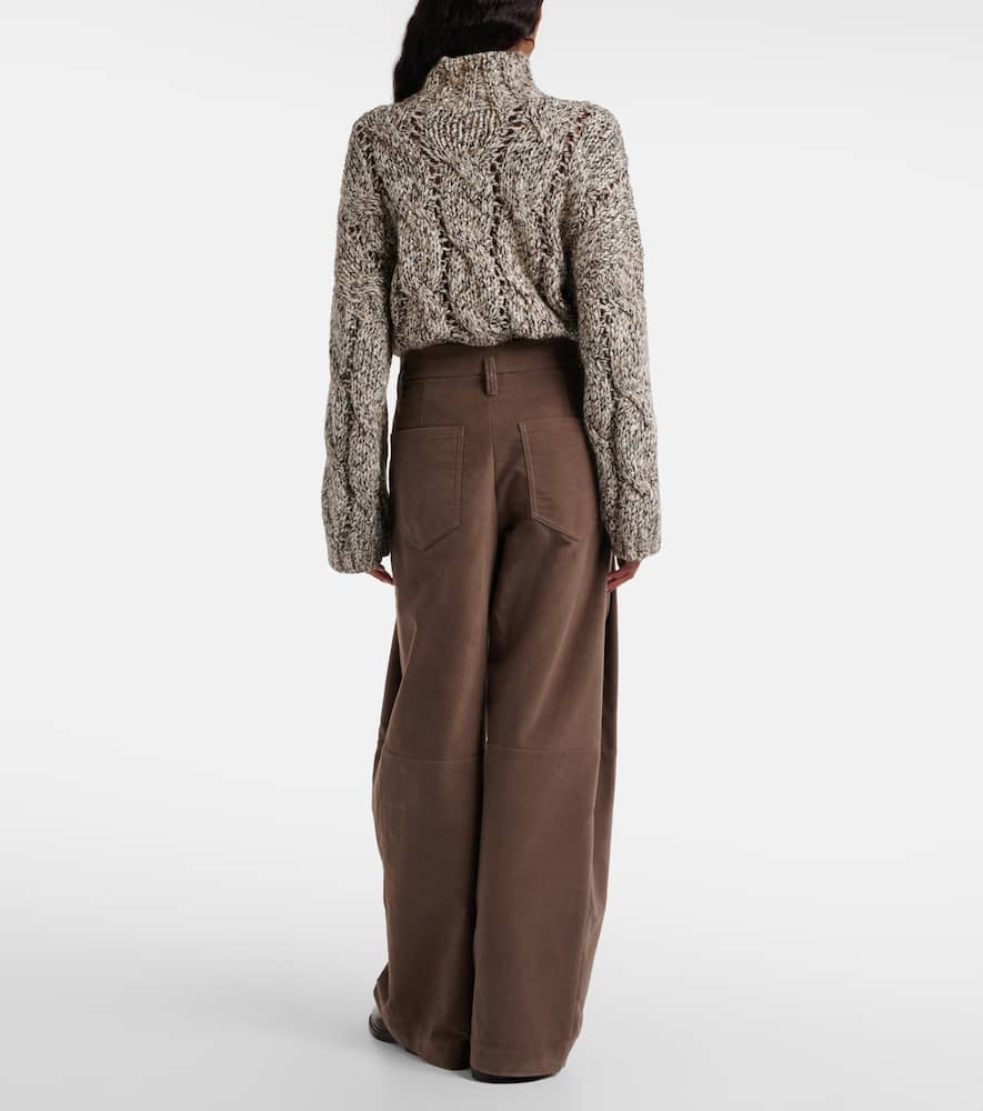 Brunello Cucinelli Pleated High-rise Cotton Wide-leg Pants In Brown